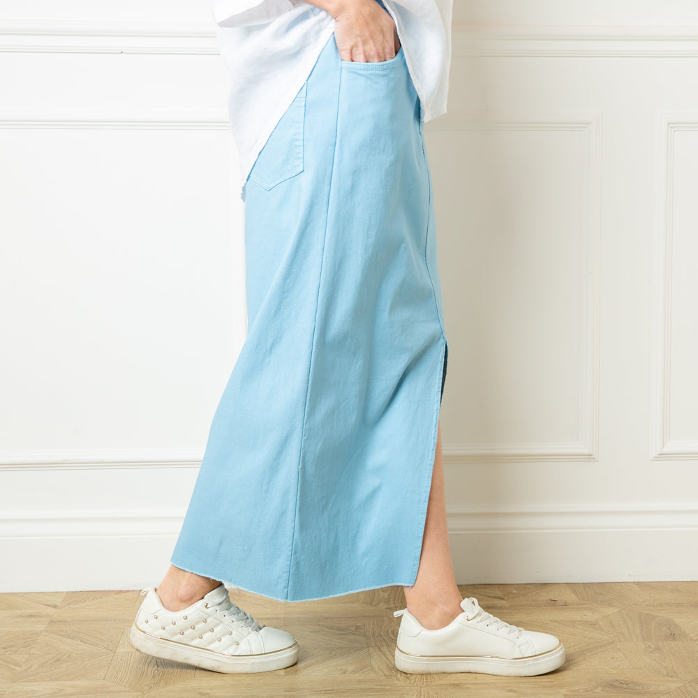 Raw Hem Midi Skirt